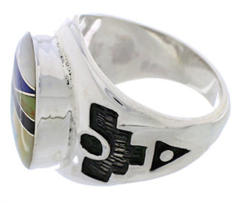 Silver Multicolor Southwestern Inlay Ring Size 8-1/4 TX38710